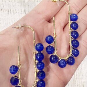 💙 Blue Jade Wire Wrapped Hoop Earrings Handmade • Nickel-Free • Statement Style